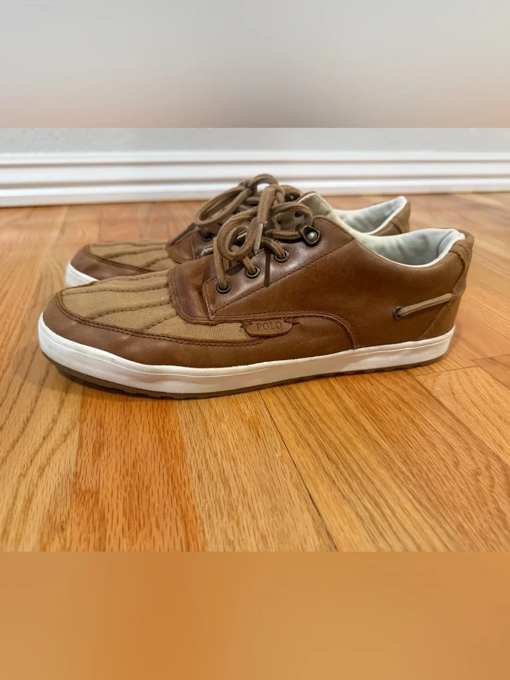 Polo Ralph Lauren Ramiro Brown Leather & Canvas Boat Shoes Size 12D